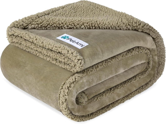 Waterproof Dog Blanket for Couch, Large 60X40, Pee Proof Sherpa Fleece Reversible Pet Throw, Furniture Protector for Bed Sofa Kennel, Soft Washable Cover for Medium Dogs Cats, Taupe Sherpa