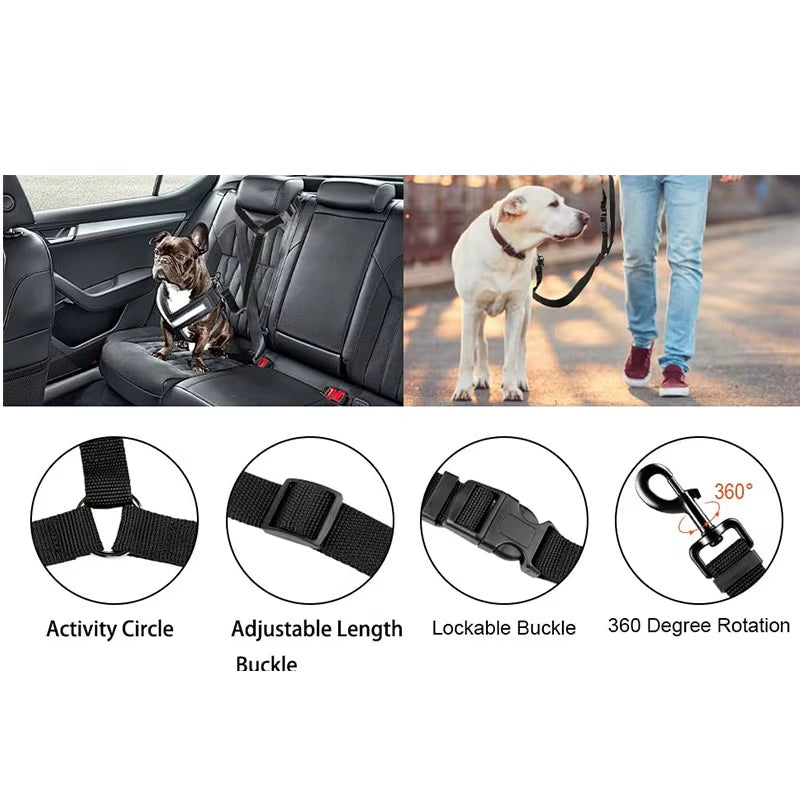 2-In-1 Pet Car Seat Belt Nylon Lead Leash Backseat Safety Belt Adjustable Dogs Harness Collar Dog Chain Accessories