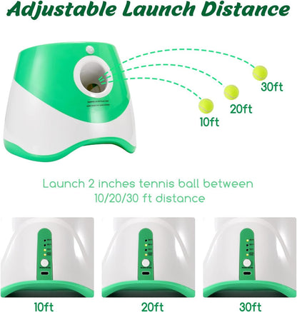 Automatic Dog Ball Launcher, Dog Ball Thrower with 15 Mini Tennis Balls Sizing 2 Inch and Mesh Bag, Interactive Dog Toys Tennis Ball Launcher for Small Dogs with 3 Distance Settings
