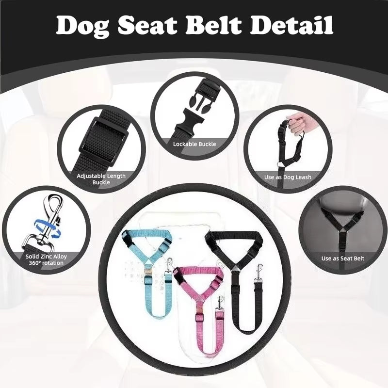 2-In-1 Pet Car Seat Belt Nylon Lead Leash Backseat Safety Belt Adjustable Dogs Harness Collar Dog Chain Accessories