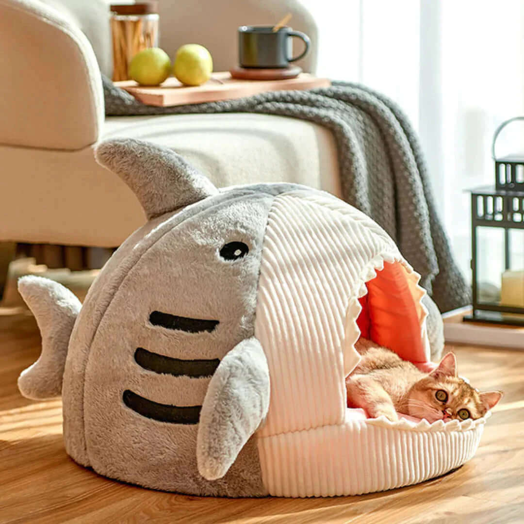 FREDOPETS Luxury Plush Shark Pet Bed