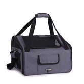 FREDOPETS pet car bag in dark gray, designed for portable travel with dogs and cats, featuring sturdy straps and mesh panels.