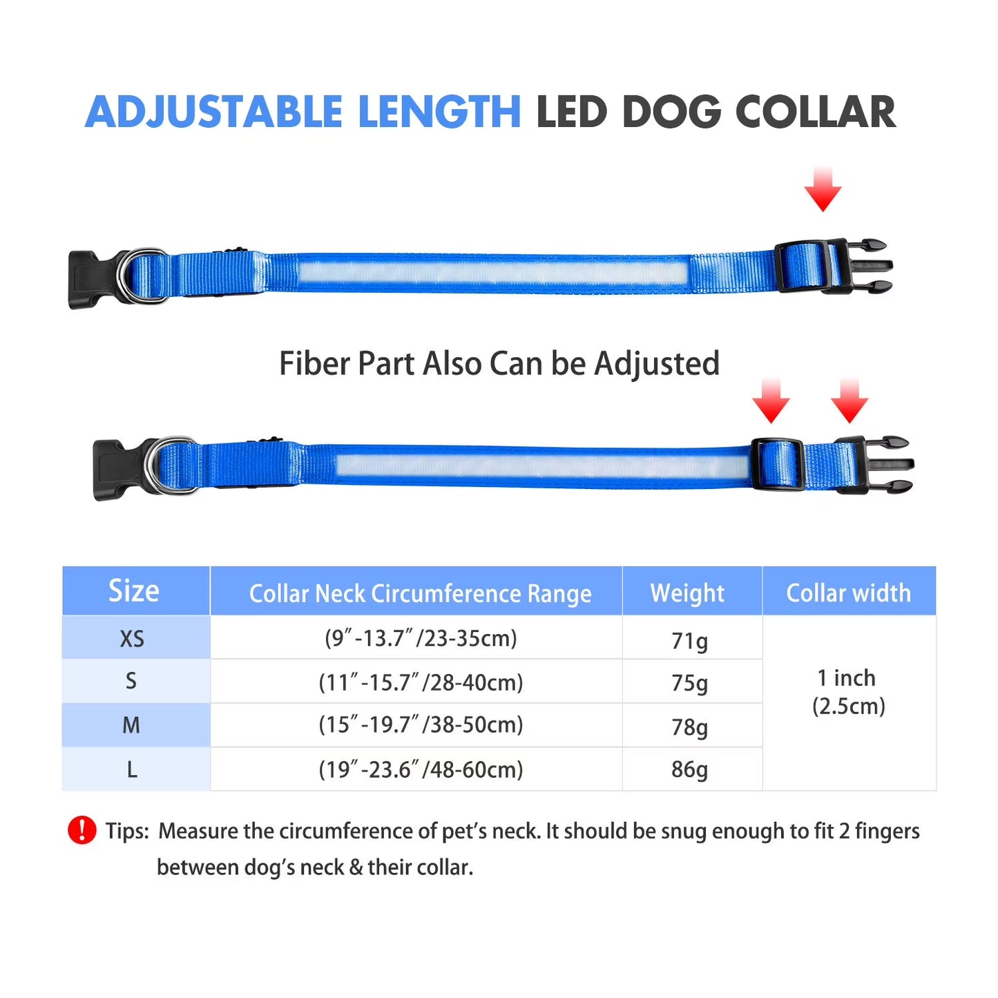 LED Dog Collar Waterproof Adjustable Light up Dog Collar Super Bright Safety Light Glowing Collars