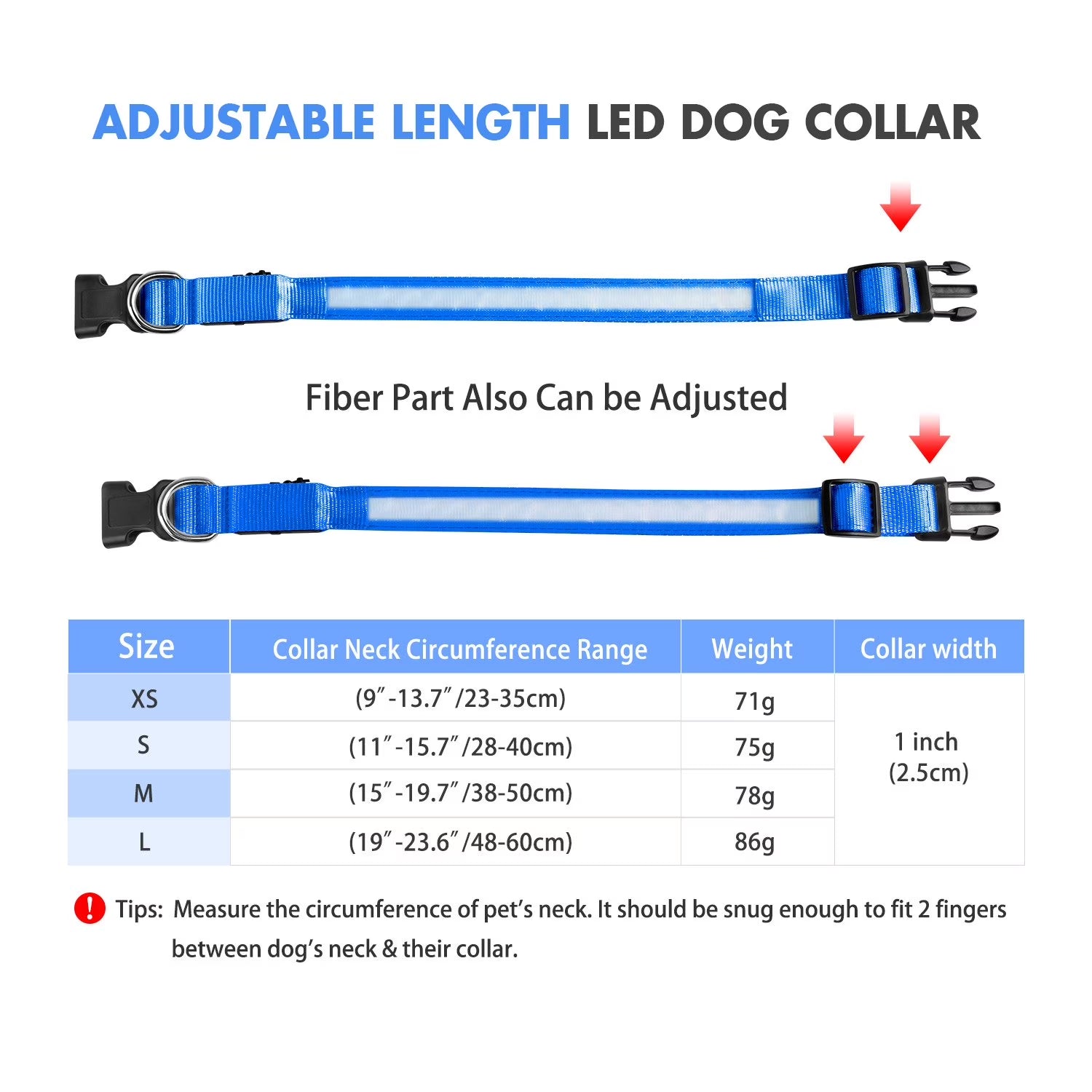 LED Dog Collar Waterproof Adjustable Light up Dog Collar Super Bright Safety Light Glowing Collars