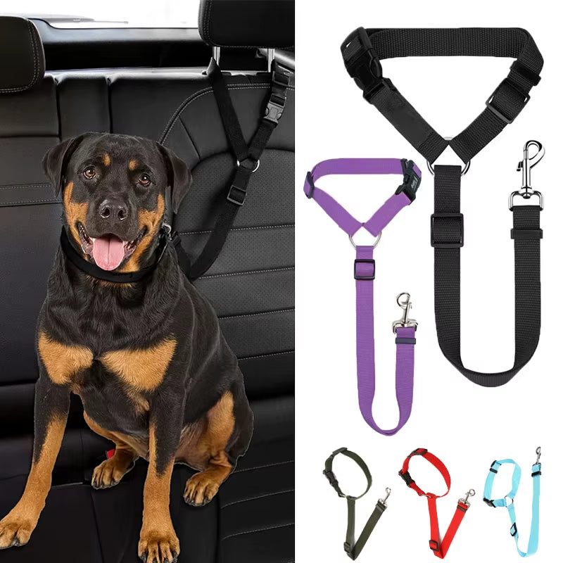 2-In-1 Pet Car Seat Belt Nylon Lead Leash Backseat Safety Belt Adjustable Dogs Harness Collar Dog Chain Accessories